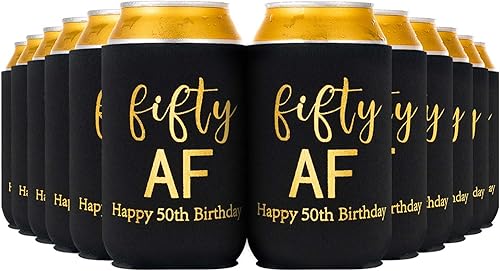 Crisky Fifty - Enfriador de latas, decoración de cumpleaños número 50 para fiesta de cerveza, cubiertas de latas con fundas aisladas, enfriadores de