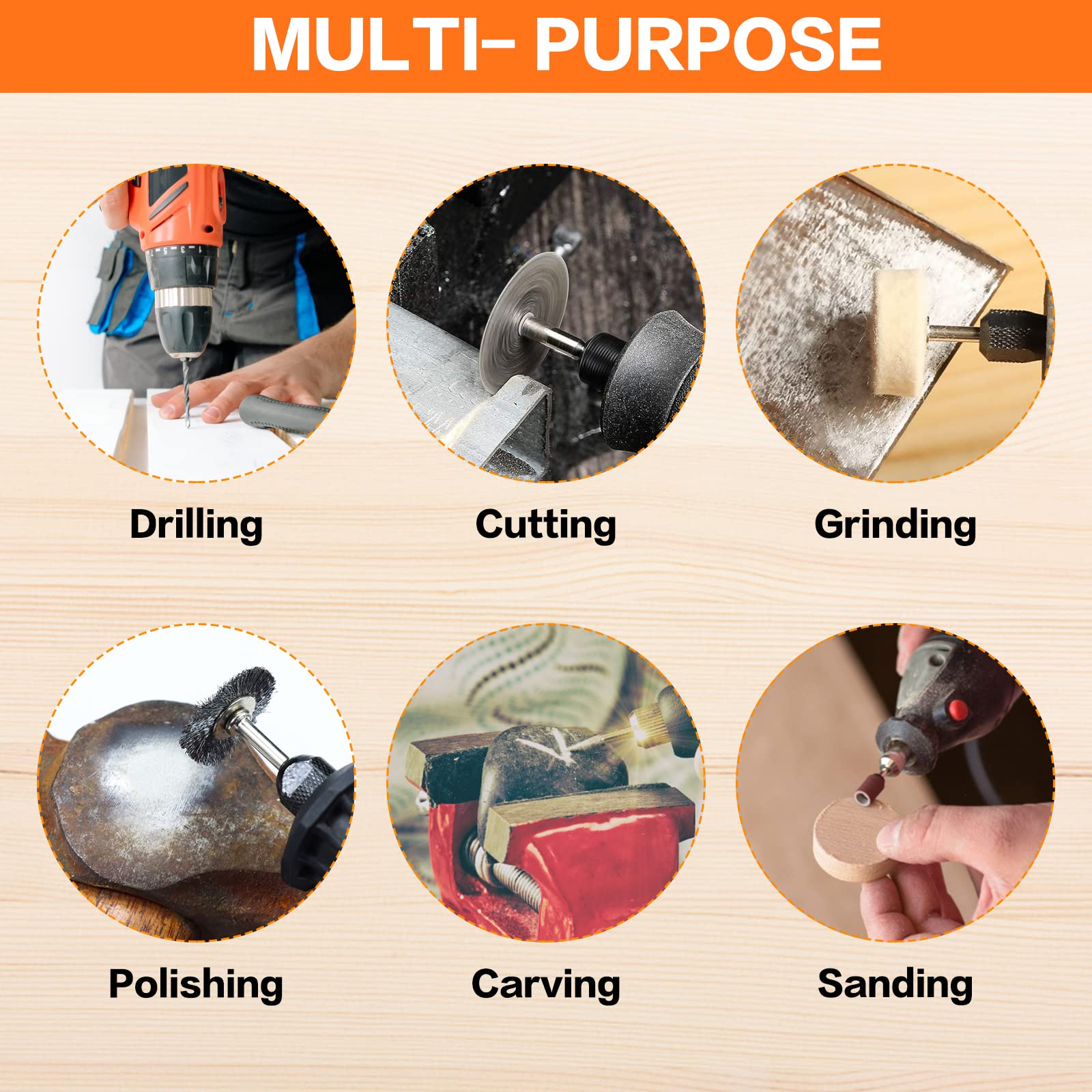 HOMEIDOL Kit di accessori per utensili rotanti con codolo da 172 pezzi, include punte da intaglio, punte da trapano, tamburi e dischi abrasivi, pietre abrasive, ruote per lucidatura, dischi da taglio