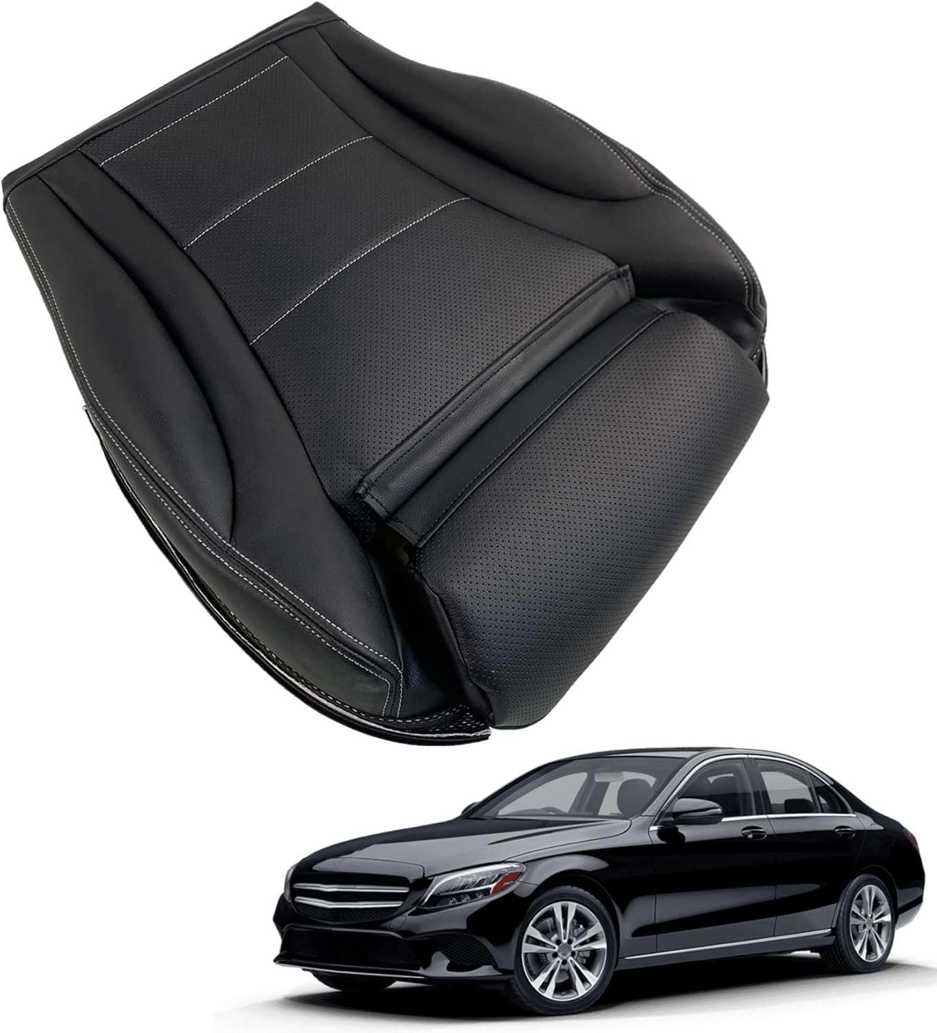 Driver Side Bottom Leather Replacement for 2015-2021 Mercedes Benz C300 Seat Cover (Black)