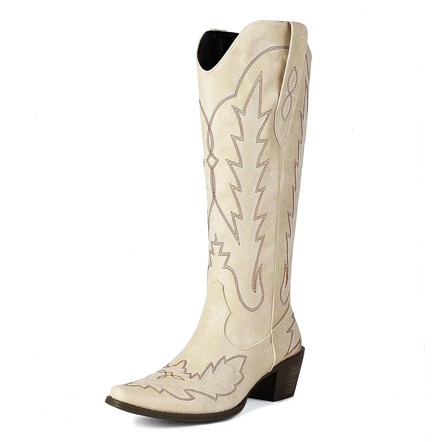 SHEMEE Embroidered Cowboy Boots for Women Knee High Western Cowgirl Boots Chunky Heels Fashion Retro Knee-High Tall Boot
