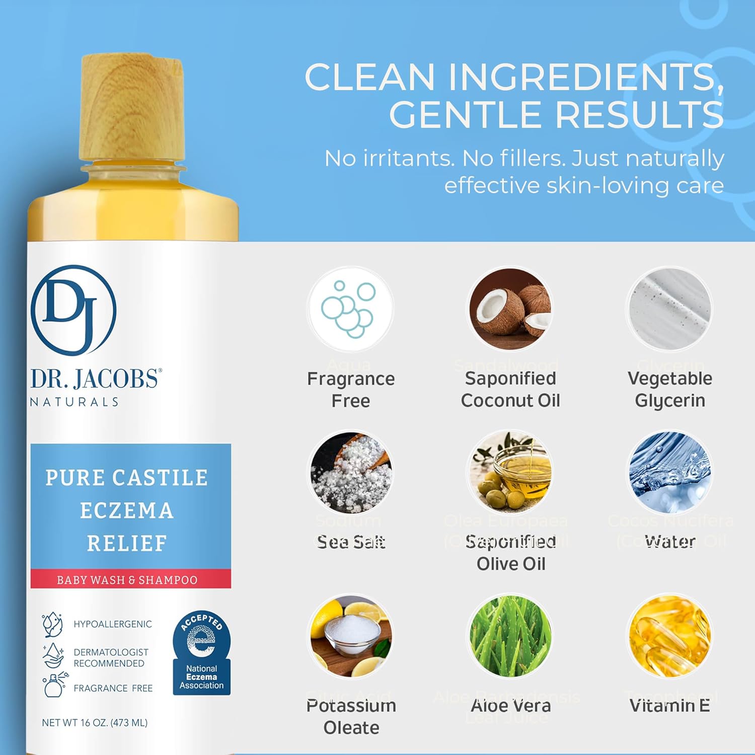 Dr. Jacobs Pure Castile Baby Wash - Effective Body Wash to Relieve Baby Eczema - Gentle Shampoo and Unscented Soap for Sensitive Skin, and Hypoallergenic - 16 oz - Image 5