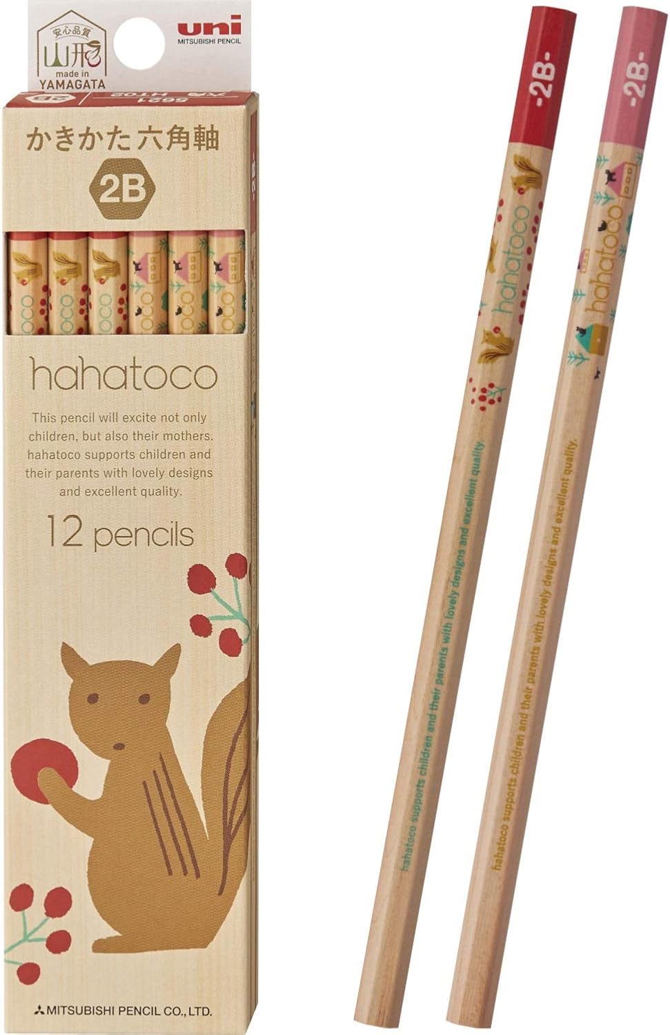 Mitsubishi Pencil K56212B Hachtoko Wooden Shaft HT02 2B Squirrel & House