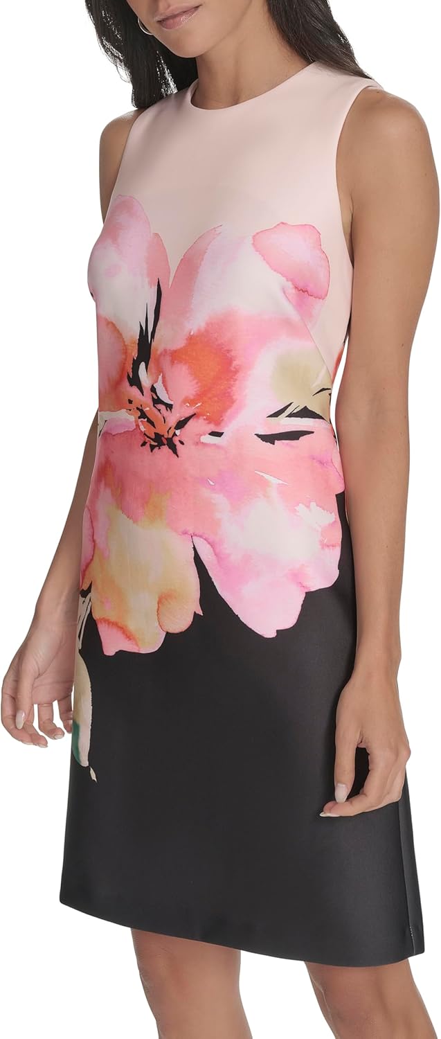 Calvin Klein Womens Sleeveless Round Neck Printed Crepe Shift Mini Dress - Image 4