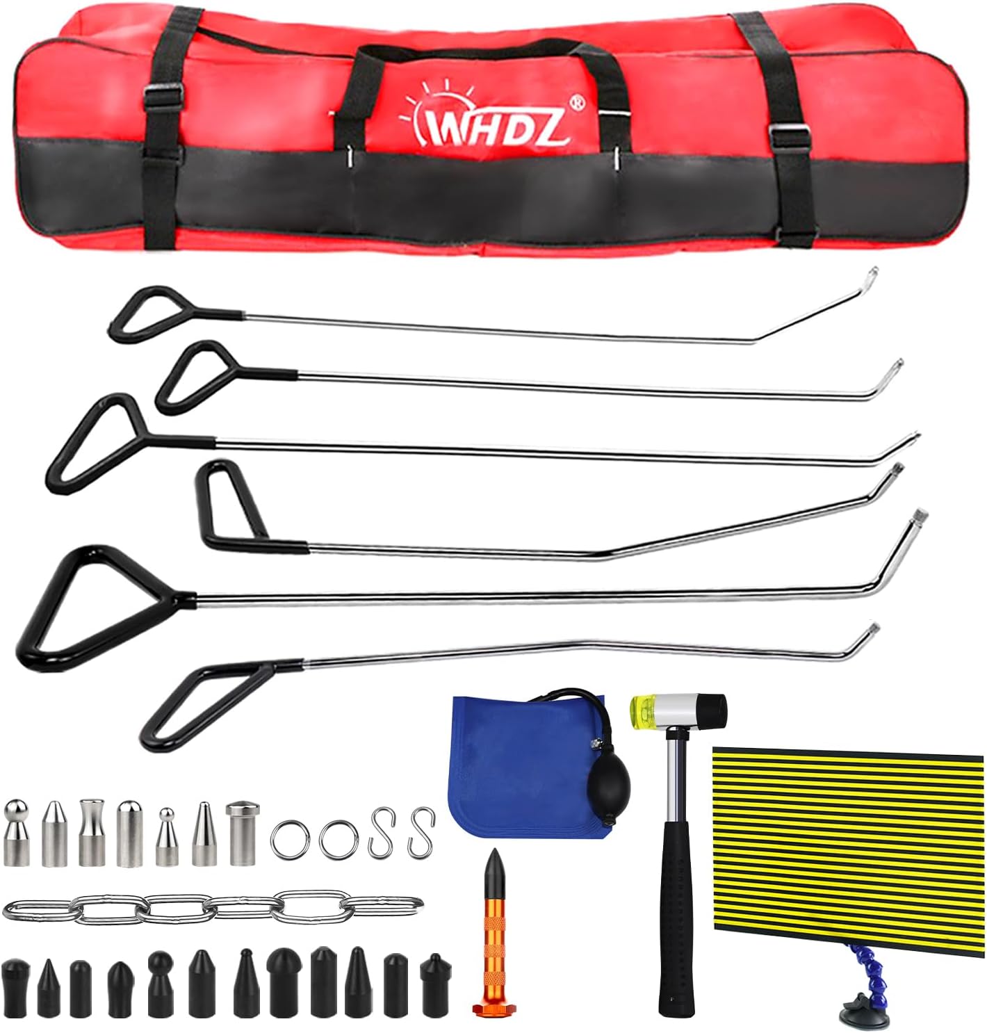 WHDZ Paintless Dent Repair Tools Dent Removal Rods Kit with Awl Head Reflector Board Stainless Steel Repair Set for Car Auto Body Removal of Hail Dents