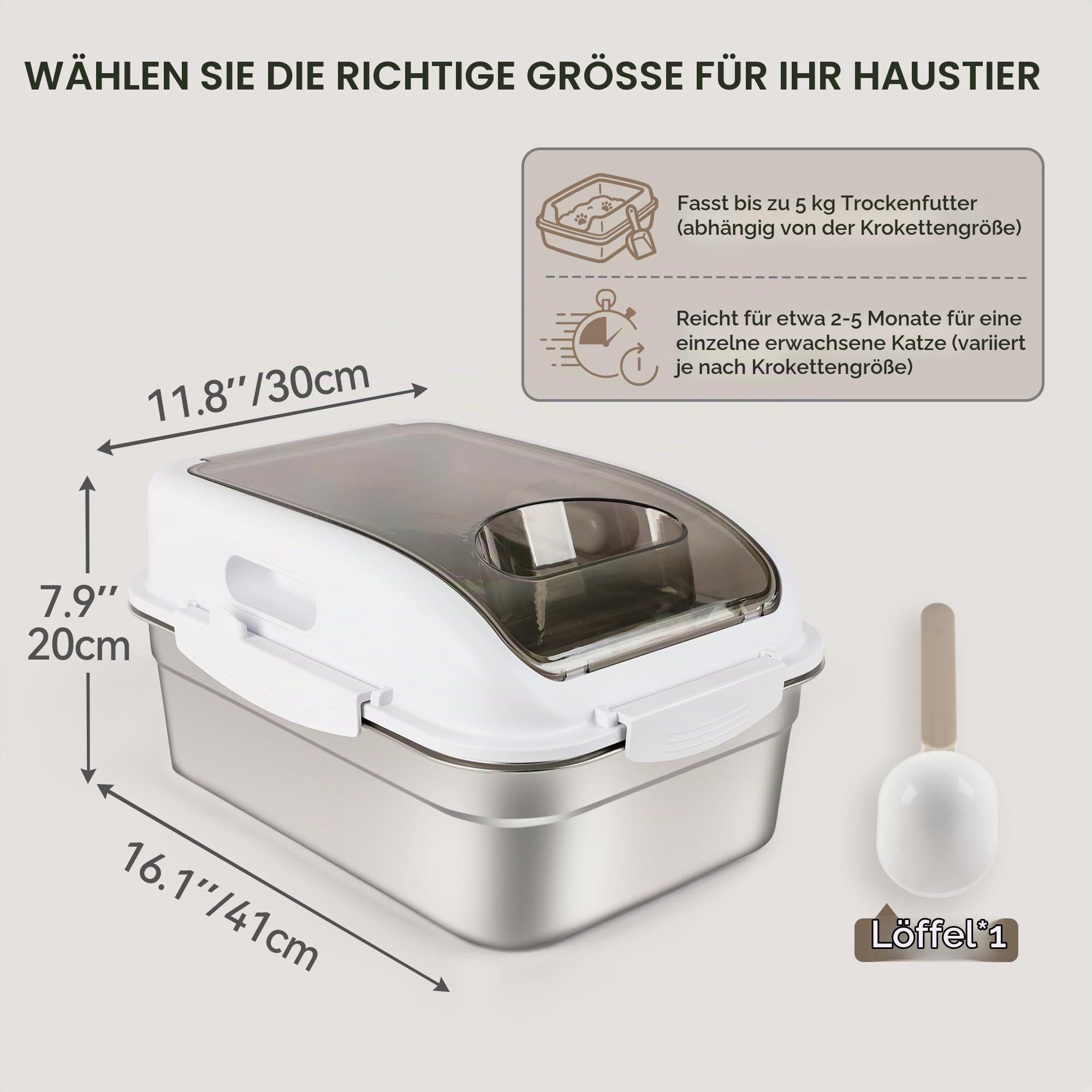 ALL FOR PAWS Aufbewahrungsbehälter für Tierfutter aus Edelstahl mit luftdichtem Deckel und Messlöffel, 304 Edelstahl-Behälter für kleines Hundefutter & Leckerlis, Katzenfutter, Vogelfutter (10L)