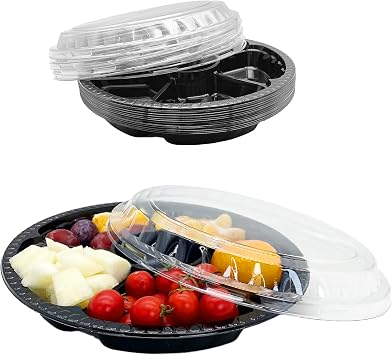 12PCS Disposable Fruit Trays, Round Plastic Appetizer Serving Tray