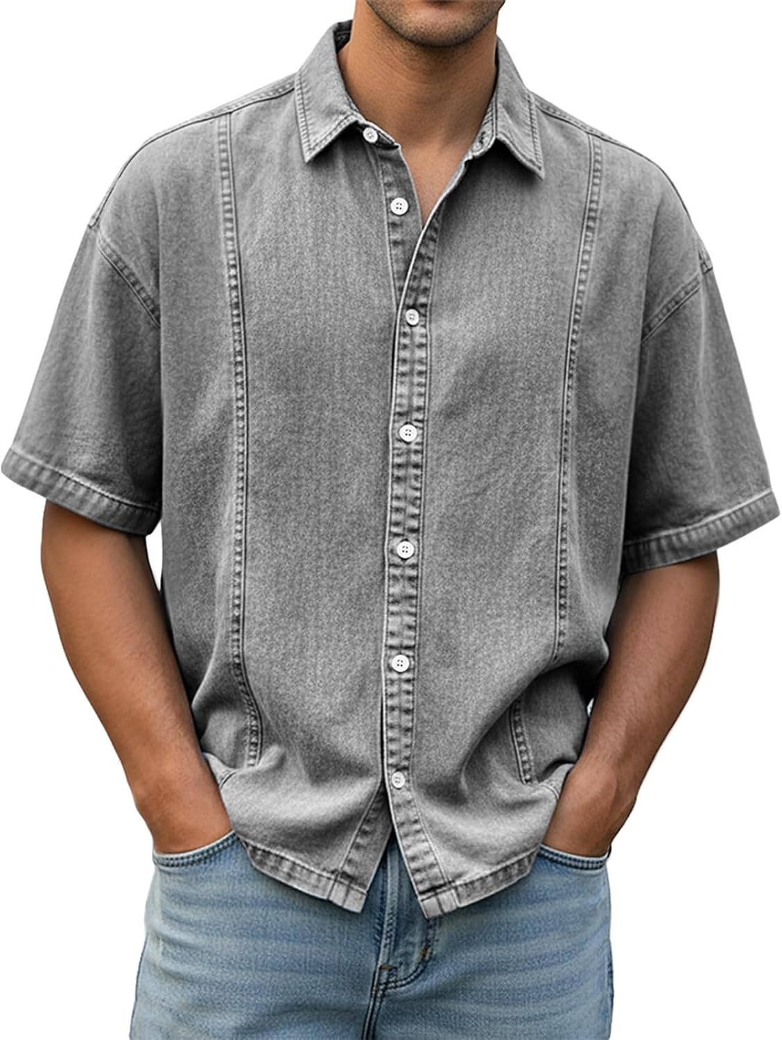 RTRDE Men's Button Down Shirts Short Sleeve Distressed Summer Casual Vintage Beach Vacation Dress Shirts, M-3XL