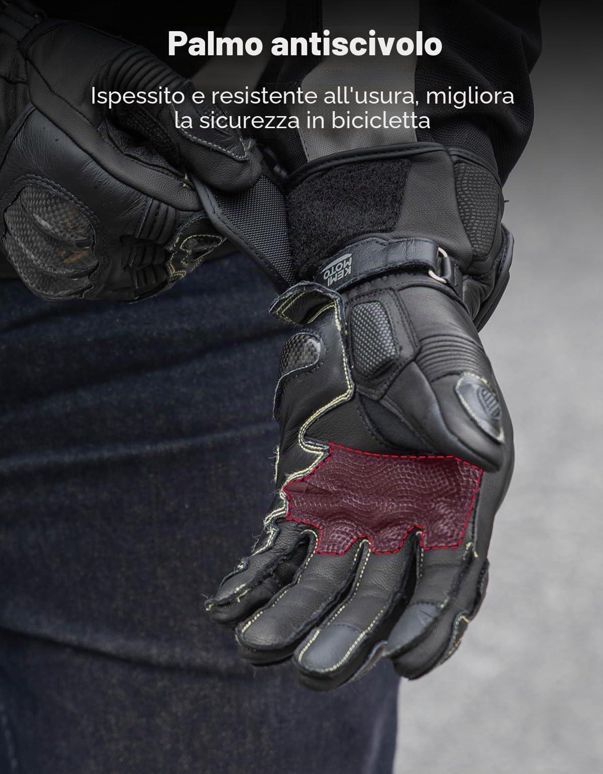 KEMIMOTO Guanti Moto in Pelle, Guanti da Gara per Uomo e Donna con Touchscreen e Protezione in Fibra di Carbonio, Ideali per Gare Professionali di Motocicletta e Bicicletta