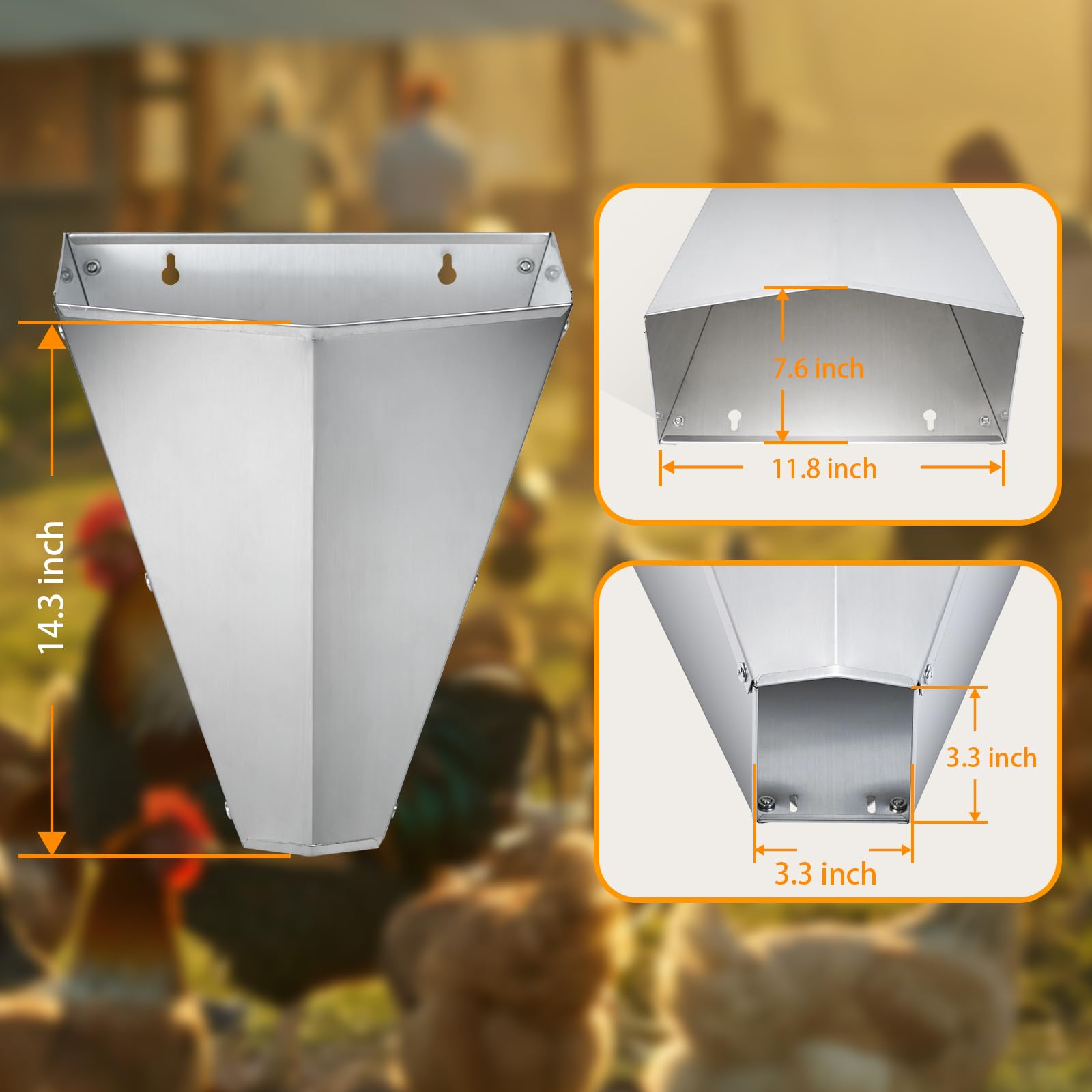 Cono de retención de pollo de acero galvanizado de gran tamaño para aves de corral, adecuado para capas grandes, asadores, asadores y pavos de hasta 14 libras, cono de matar con parte trasera