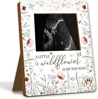 ALodr Wildflower Baby Shower Decorations, Baby Shower Sign Picture Frame, WildFlower Party Decor for Gender Reveal, Pregnancy Milestone Keepsake, Pregnancy Announcement Sonogram Photo Frames