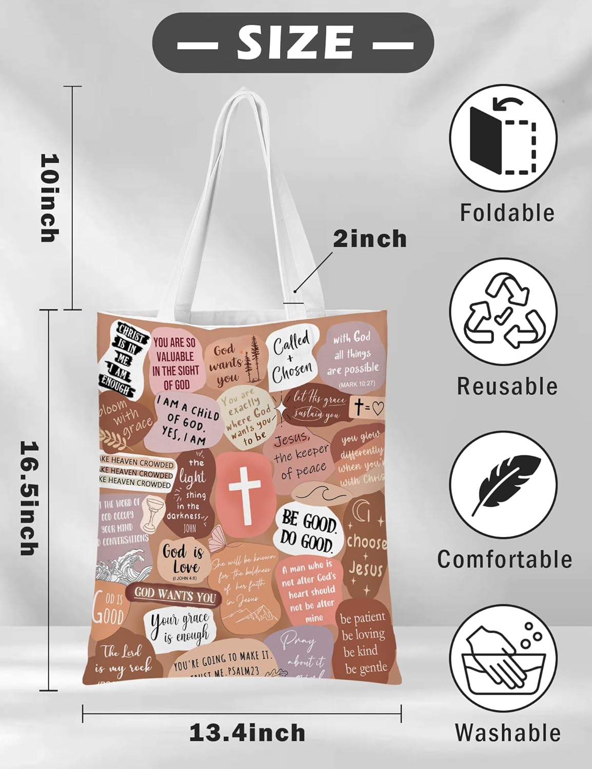 Christian Tote Bag, Bible Bags for Women, Christian Gifts for Women Reusable Grocery Shopping Bags - Image 4