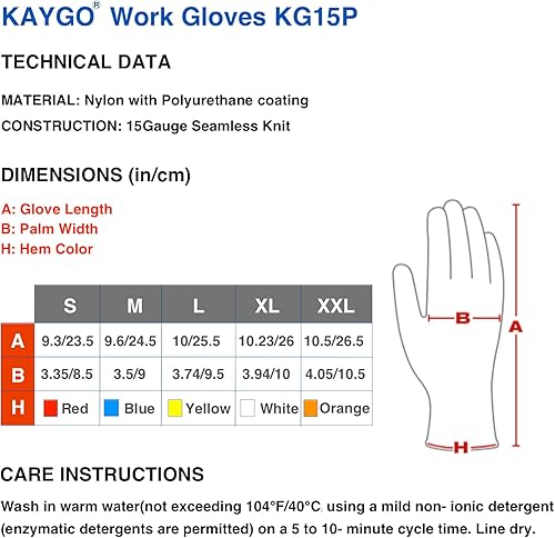 Miniatura 6 de KAYGO Guantes de trabajo con revestimiento de poliuretano, 6 pares KG15P, guantes de trabajo de seguridad de poliuretano de nailon Lite con dedos