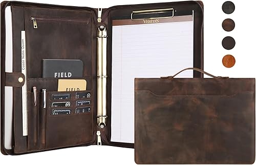 Miniatura 8 de Portafolio personalizado para hombres, organizador de cartera de tamaño legal de 8.5 x 14 pulgadas, carpeta de cuero con 3 anillos, portapapeles de