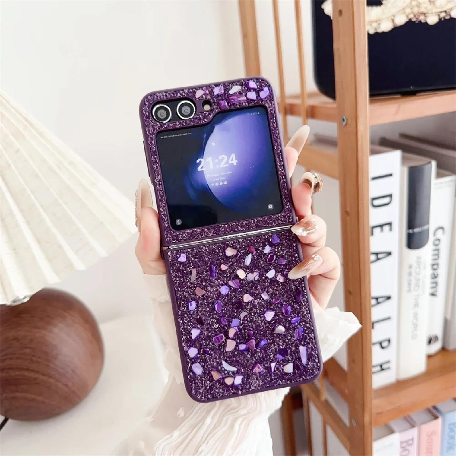 Coque Samsung ZFold 5 strass paillettes violette luxe chic - 7
