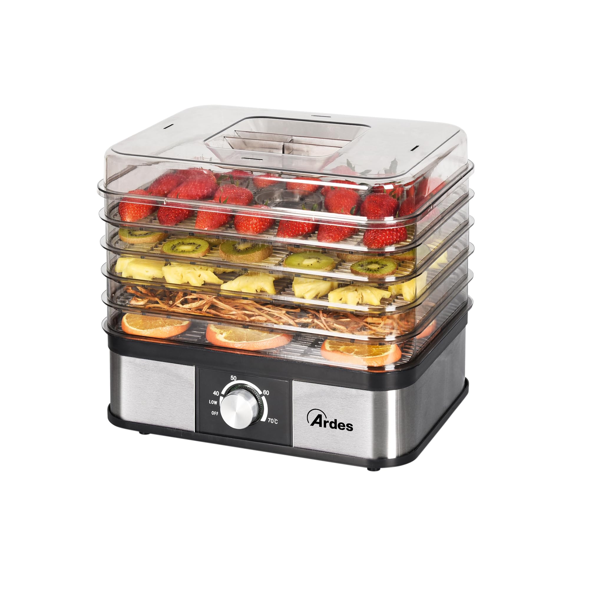 ARDES | AR1K15 Essiccatore Alimentare per Frutta Verdura Funghi Disidratazione Rapida - 5 Ripiani Lavabili, Temperatura Regolabile, 245 W, Plastica