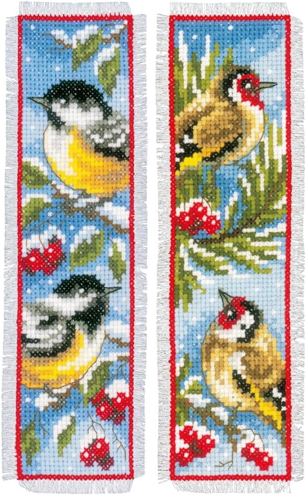 Vervaco Cross Stitch Bookmark Kit Birds in Winter (Set of 2) 2.4" x 8"