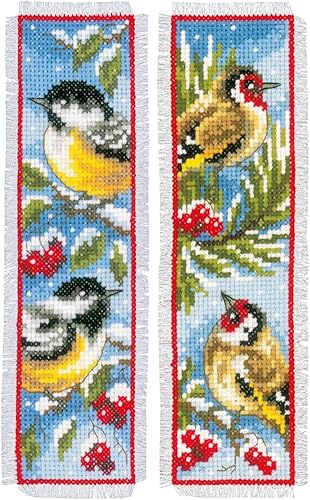Vervaco Kit de marcapáginas de punto de cruz con diseño de pájaros en invierno (juego de 2) de 2.4 x 8 pulgadas