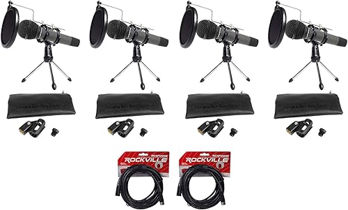 (4) Audio Technica Dynamic Podcasting Podcast Micrófonos+Soportes+Filtros Pop