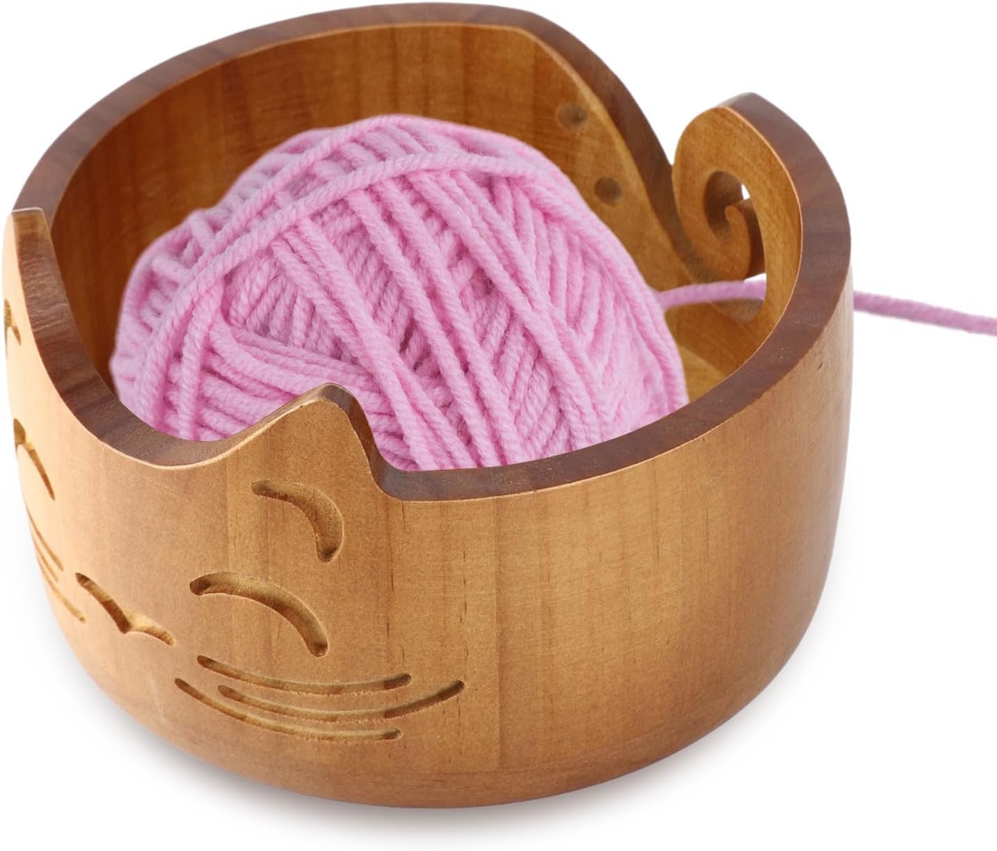 Wooden Yarn Bowl for Knitting, Crochet Bowls for Yarn, Crochet Yarn Holder Bowl Cute Yarn Bowls for Crocheting, Handmade Yarn Storage Bowls with Holes, 18 * 18 * 10cm