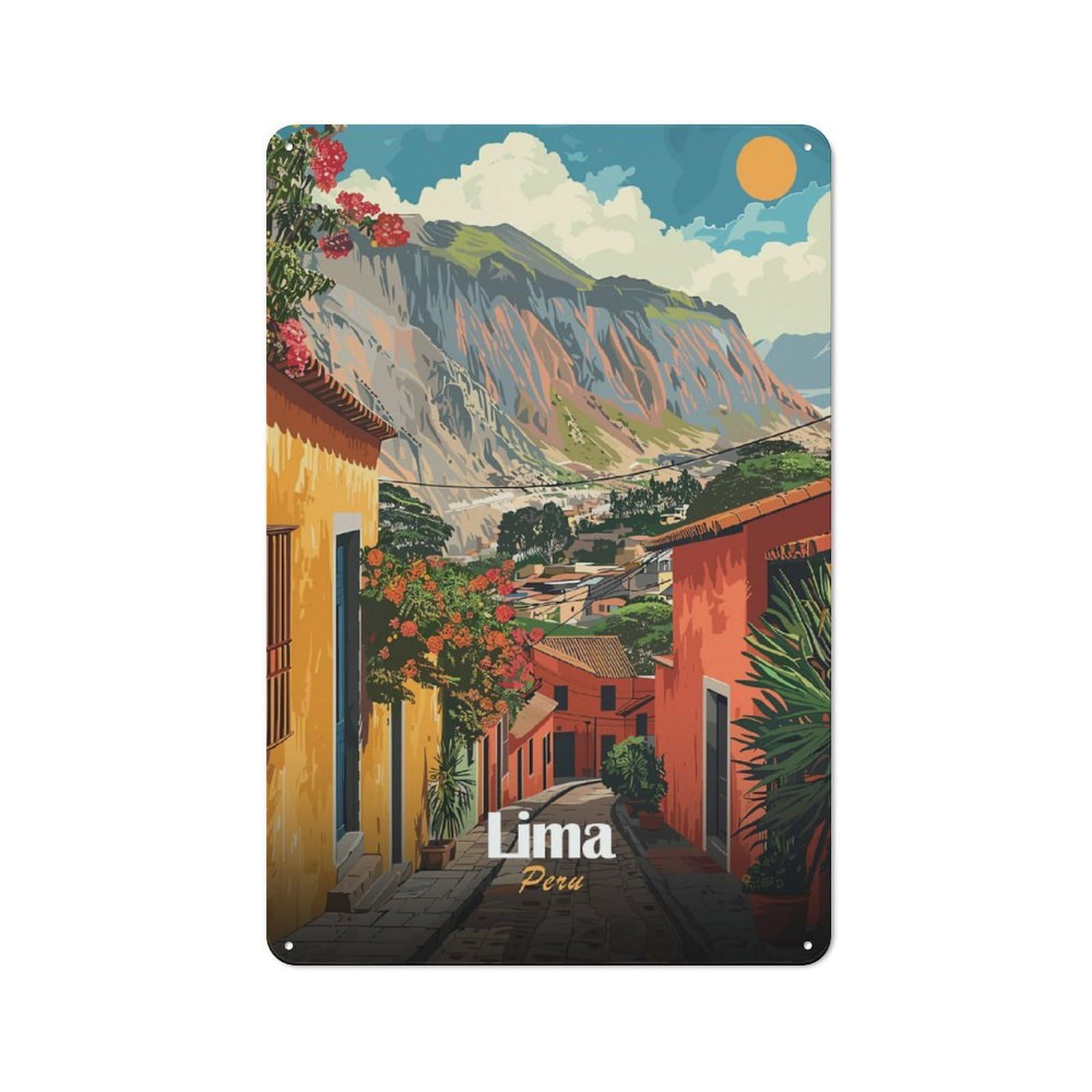Junmoney Lima, Peru Travel Cafe Style Metal Wall Decor 30X20cm, Vintage Metal Sign For Takeaway, Bar, Kitchen Or Counter Area