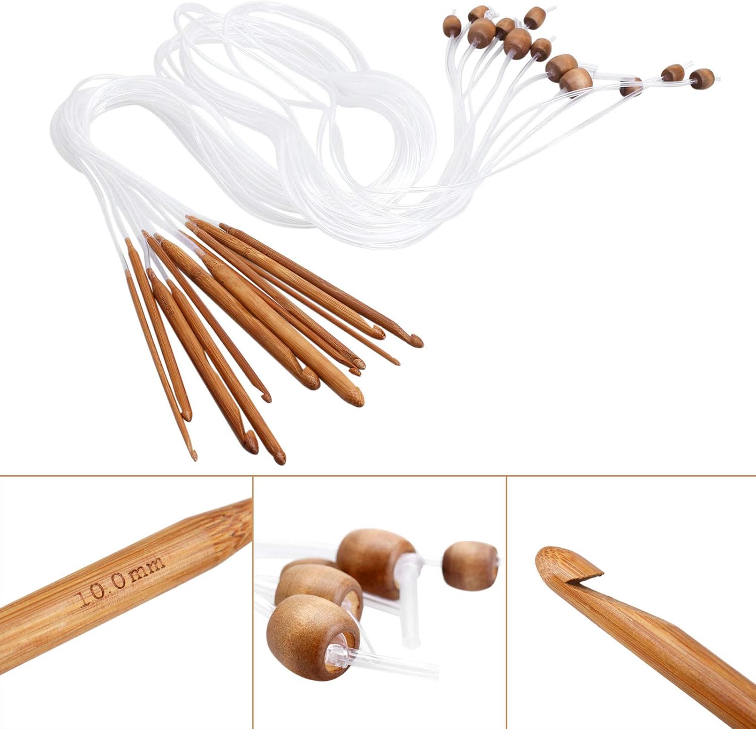 dophee Crochet Hooks Kit 12-Size/Set for Beginner Professional, Afghan Tunisian Carbonized Bamboo Handle Knit Knitting Needles Kit Mixed Size 3.0-10.0mm with Tube Cable, 1.2m/48 in