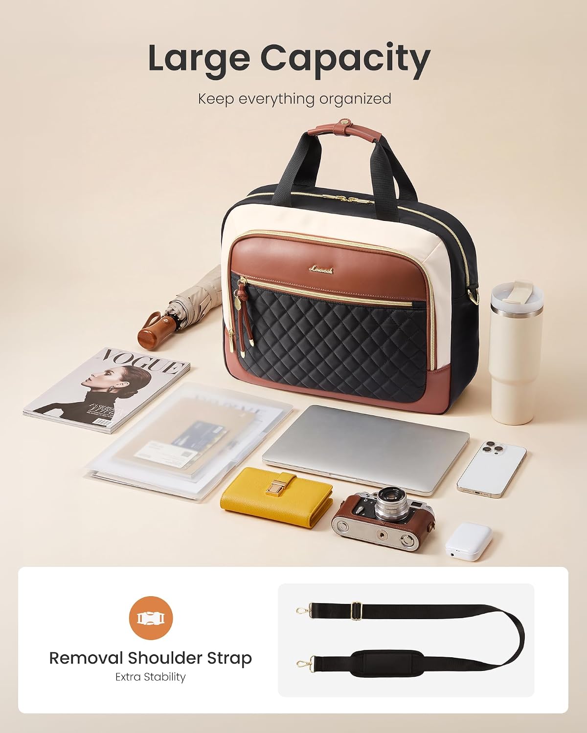  Laptop Briefcase for Women, Computer Messenger Shoulder Bags | Fits 15.6 or 17.3 Laptop, Waterproof, Long Strap, Diamond-Pattern, Dual Front Pockets, Luggage Strap, Business Work Bag thumbnail
