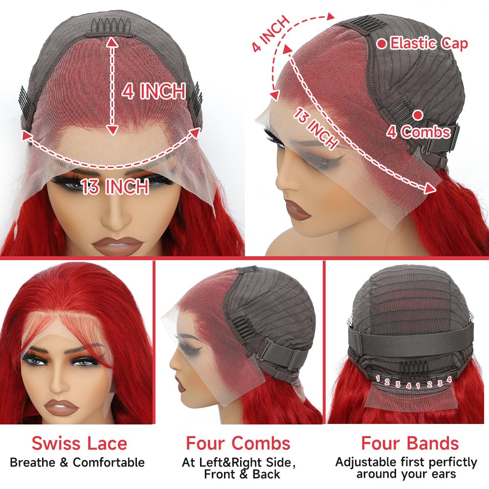 Amazon.com : Avolo Red Lace Front Wigs Human Hair 13x4 Red  display picture 1