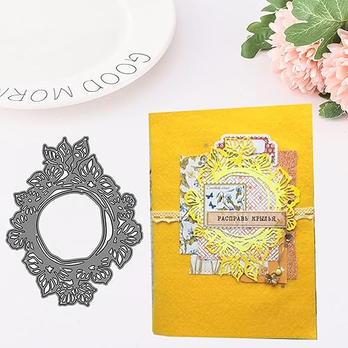 Miniatura 5 de Marco de hojas de flores troqueladas de metal, corona de hojas, plantillas de corte de boda para manualidades, álbumes de recortes, fotos, papel