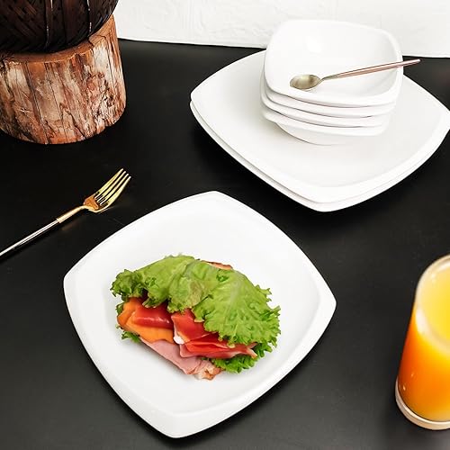 Miniatura 7 de jinsongdafa Platos de cena cuadrados de porcelana, platos cuadrados blancos de 7.3 pulgadas para carne, pasta, ensalada, aperitivos, pizza, platos