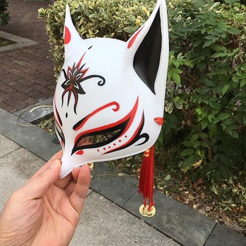 Miniatura 5 de YangYong Kitsune - Máscara de zorro grande para cosplay, Kabuki japonés mascaras tradicionales, Púrpura claro