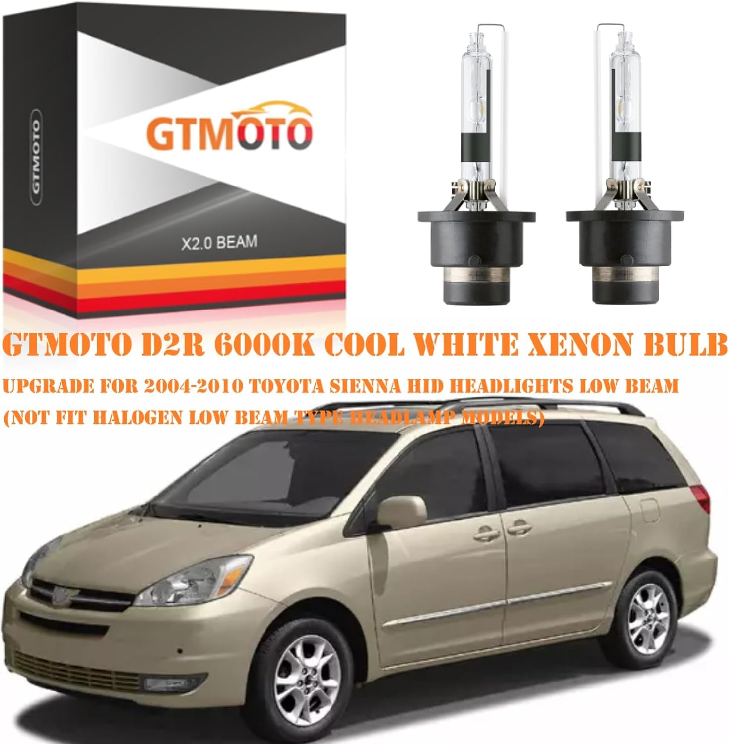 for 2004 2005 Toyota Prius Sienna Headlights Low Beam with D2R Xenon HID Bulb Only, 6000K Cool Bright White Dipped Light 35W OEM D2RC1 Replacement, 2-Pack