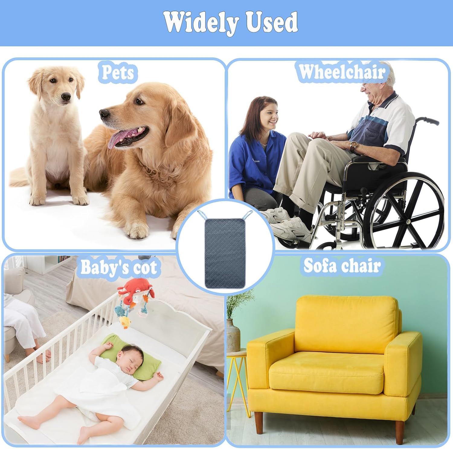Waterproof Chair Pads for Incontinence, Reusable Washable Wheelchair Pads for Seat with Handles, Highly Absorbent Wheelchair Cover for Adults and Elderly 35.4" x 19.68"