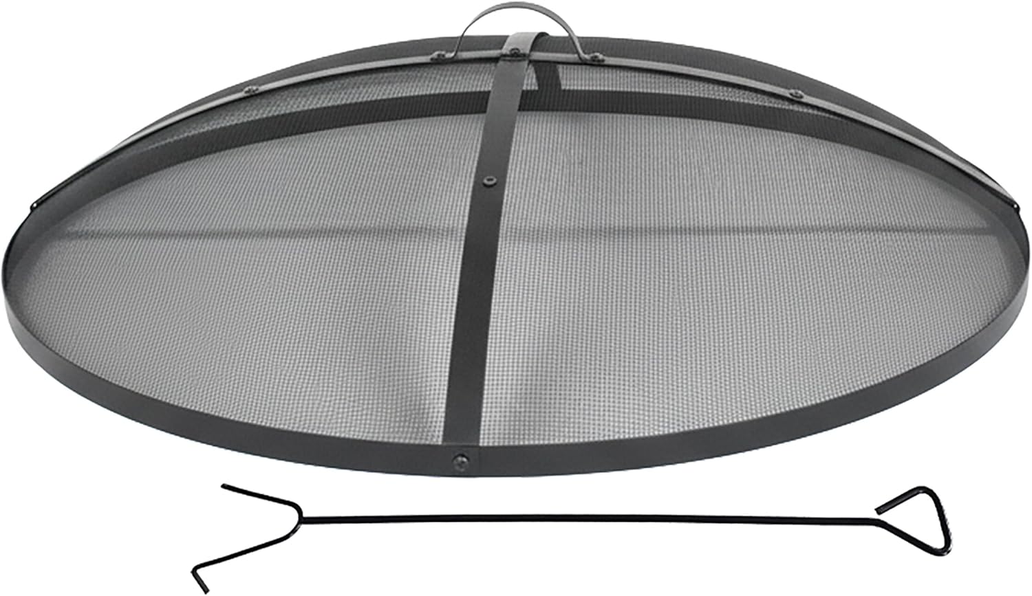 Relaxdays Fire Bowl Spark Guard, Steel, Ø 100 cm, with Handle and Lifting Hook, Black