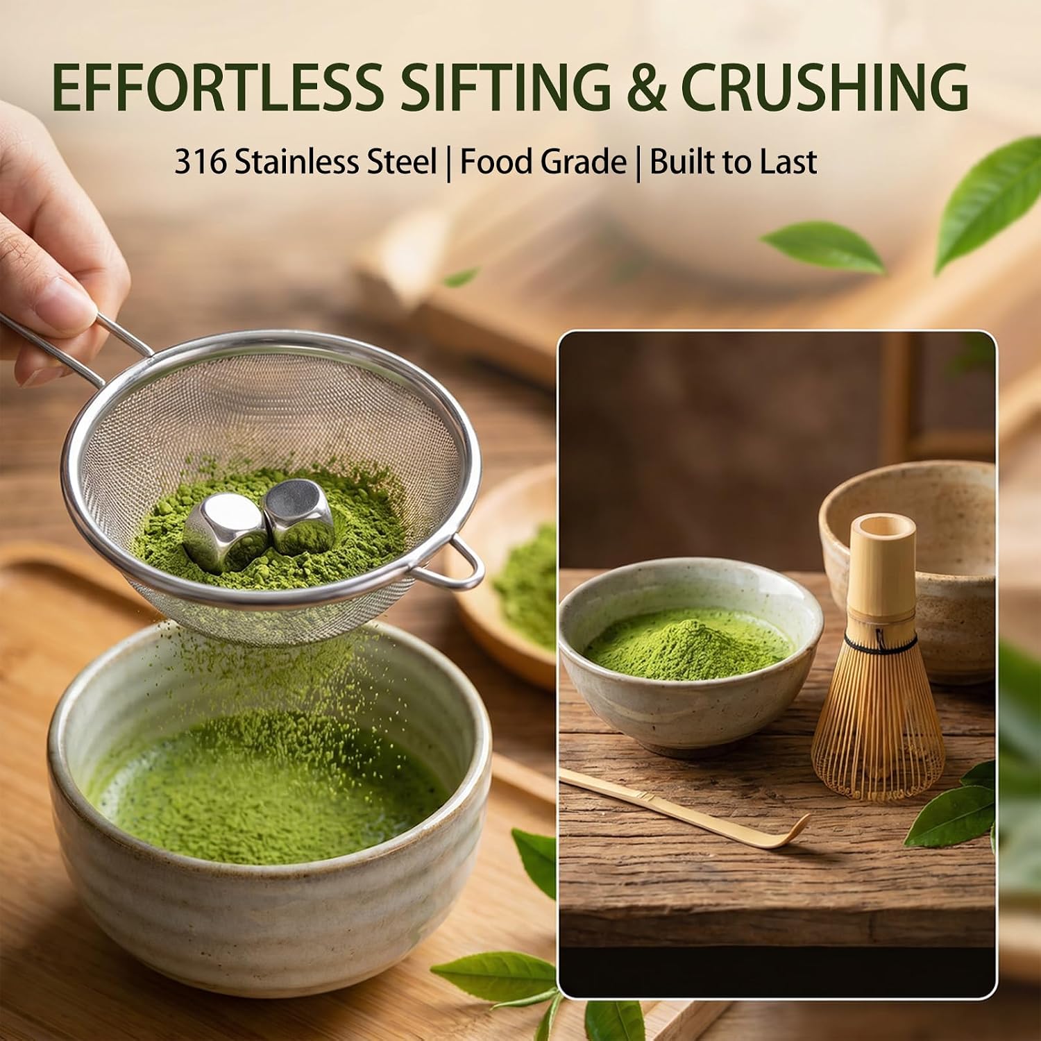 Matcha Sifter Mate for Matcha Powder,316 Food Grade stainless Steel