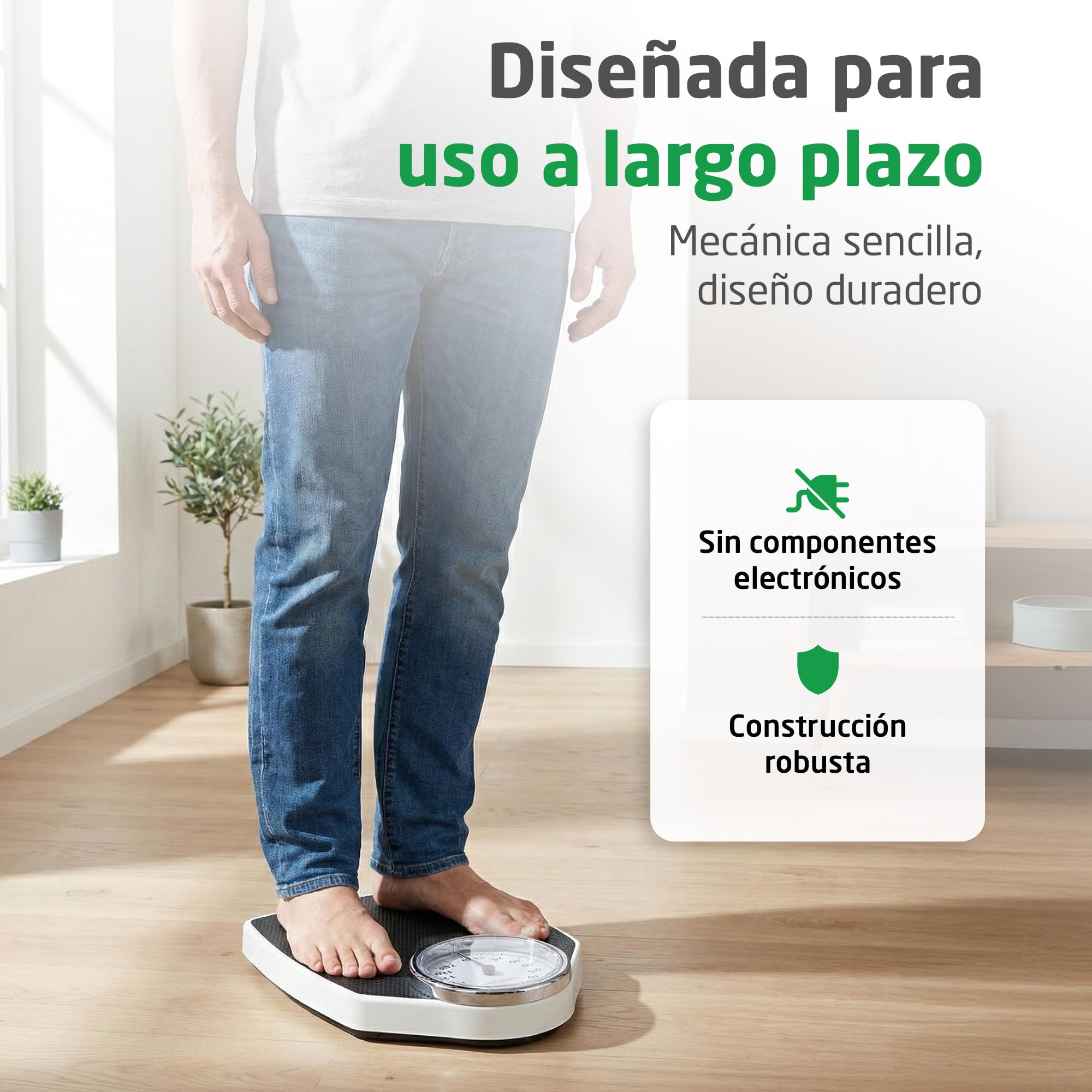 Medisana PSD bascula de baño mecánica, escala personal de hasta 150 kg, báscula analógica, diseño clásico y gran formato en un embalaje fácil abrir con cristal seguro reforzado
