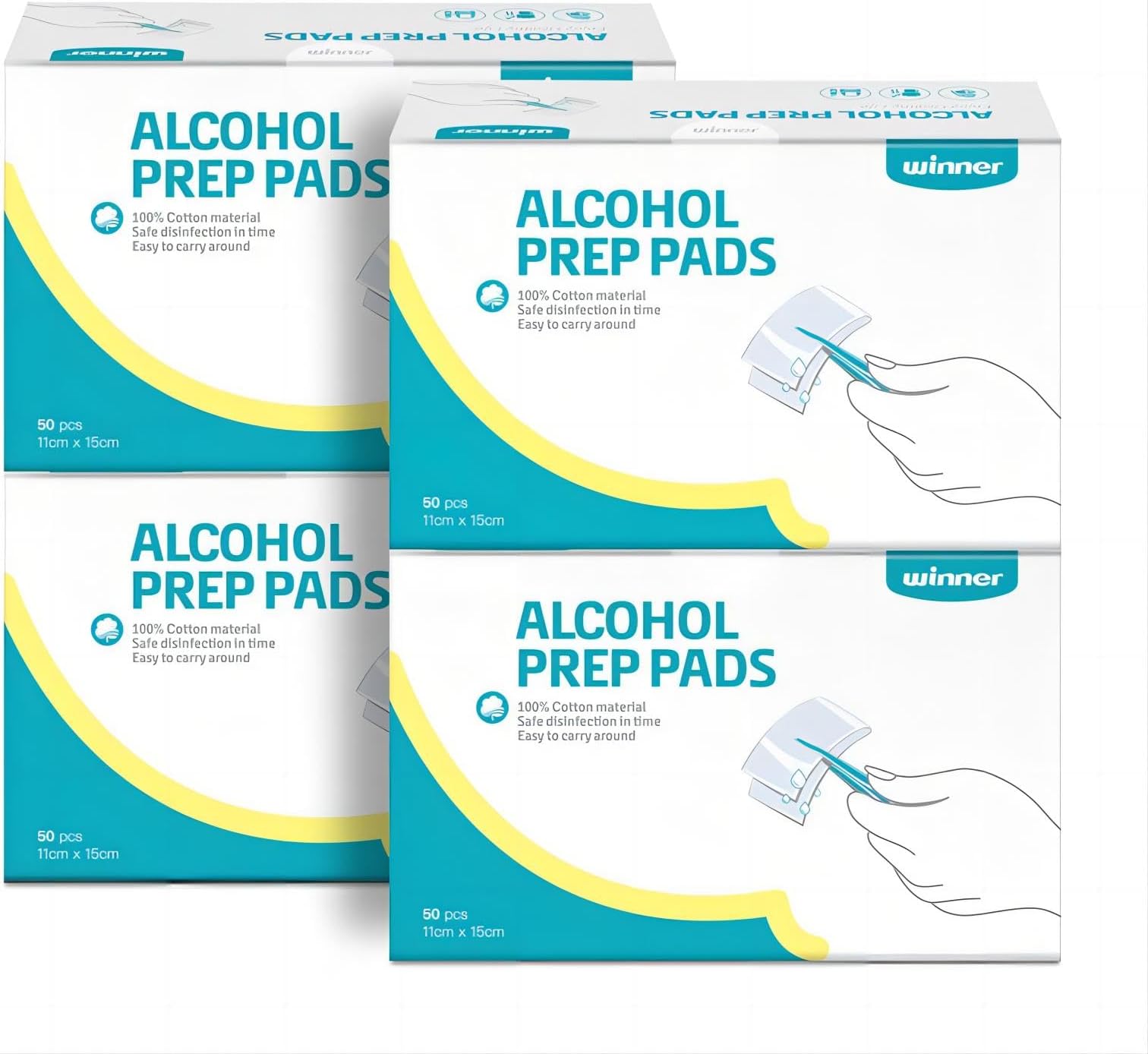 - Winner Alcohol Wipes Individually Wrapped, 6" x 4" Large Prep Pads with 70% Isopropyl Alcohol, Essential for First Aid, Home and Laboratories, 4-Ply, 200 Count