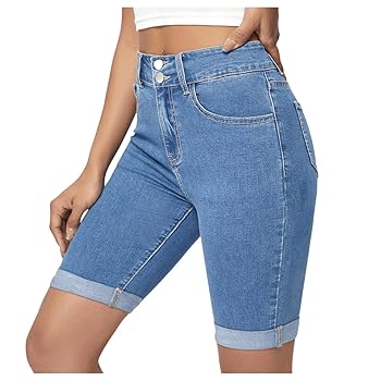 SweatyRocks Women's Stretchy Skinny Raw Hem Denim Shorts Mid