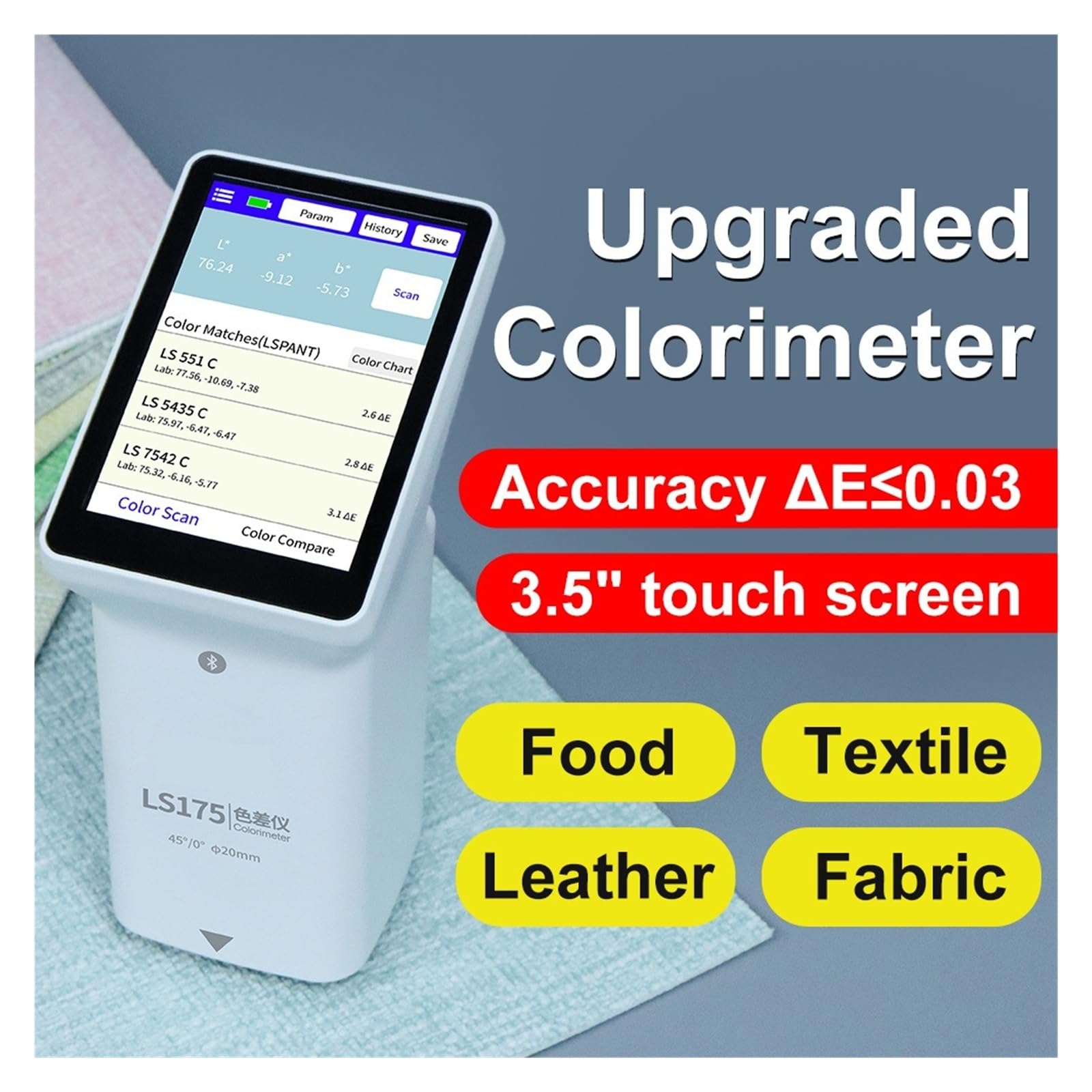 LS175 45°/0° Stoffkolorimeter-Prüfgerät mit Touchscreen Schnelle Bedienung | Große Messöffnung 20 mm PC-Software for Textilien, Leder
