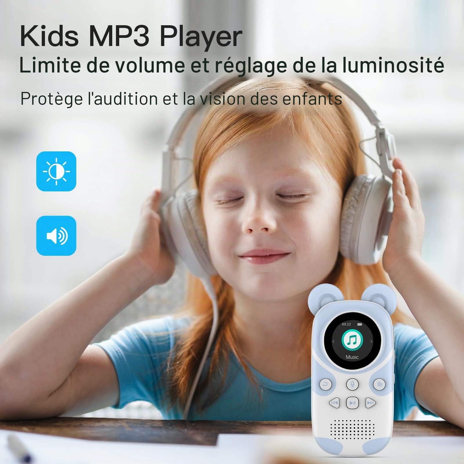 Lecteur MP3 Enfants Bluetooth 5.3 64GB avec Radio FM, Réveil, Enregistrement, Chronomètre
