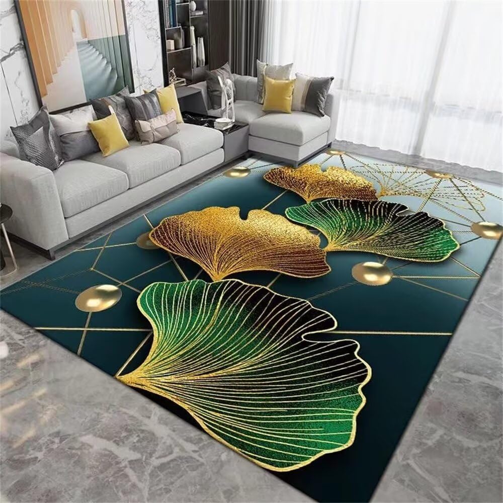 Tapis enfant garçon 60x110 cm vert à feuilles jaunes pour chambre