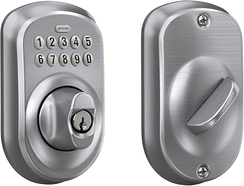 Schlage - Cerrojo de seguridad Plymouth BE365 PLY 626 con teclado, cerradura de entrada electrónica sin llave, cromo satinado