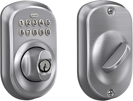 Schlage Plymouth Electronic Keypad Deadbolt Lock, Keyless Front Door Entry, Mechanical Key Backup Included, Satin Chrome, BE365 PLY 626 | Keyless entry door lock, Push button keypad deadbolt, Key backup included, Certified security, Easy install, BE365
