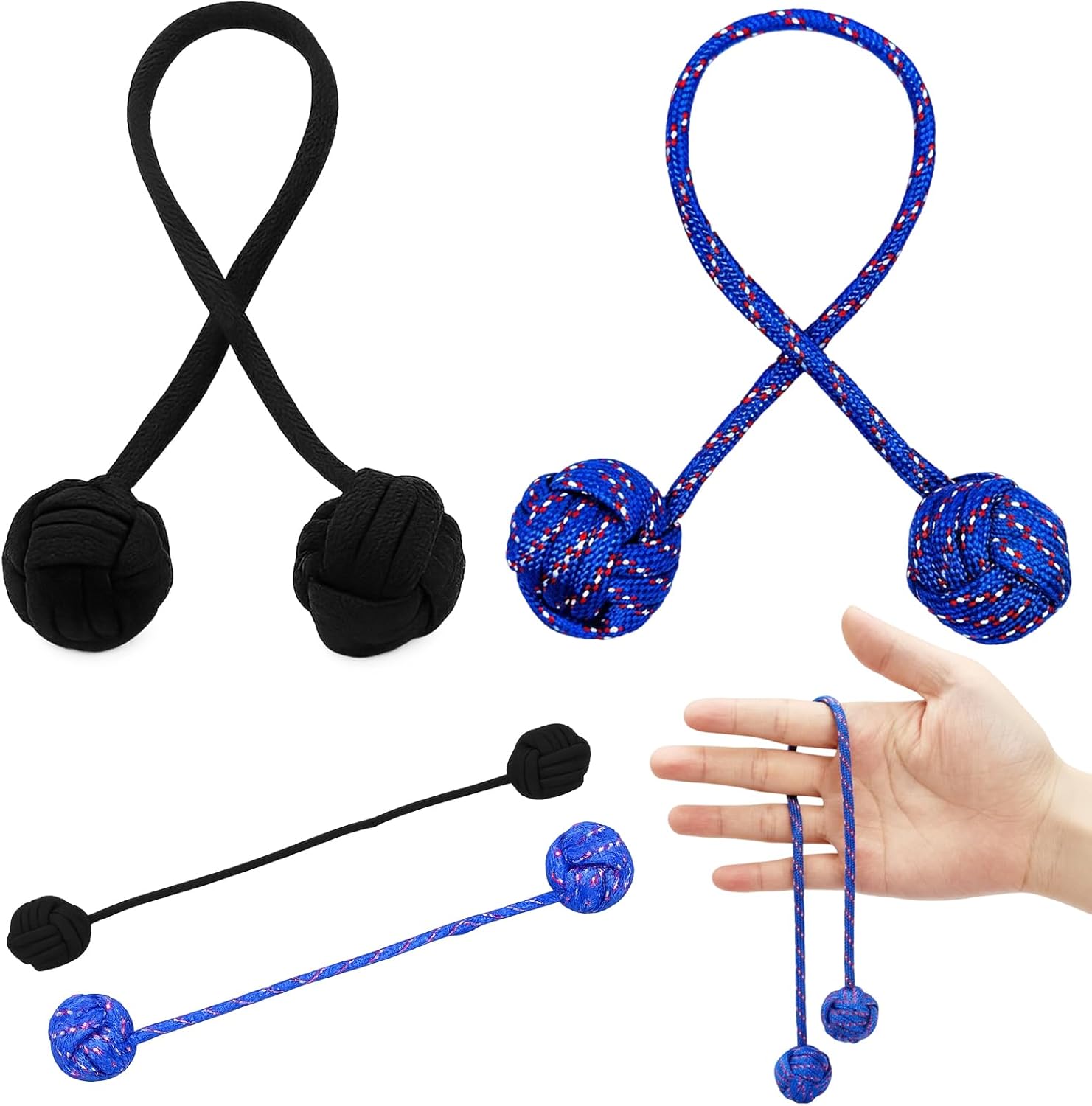 Begleri, Fidget Hand Toy, Parachute Cord, Finger Toy for Relaxation and Relieving Tension as well as for Training Finger Skills, Blue, Black, Pack of 2