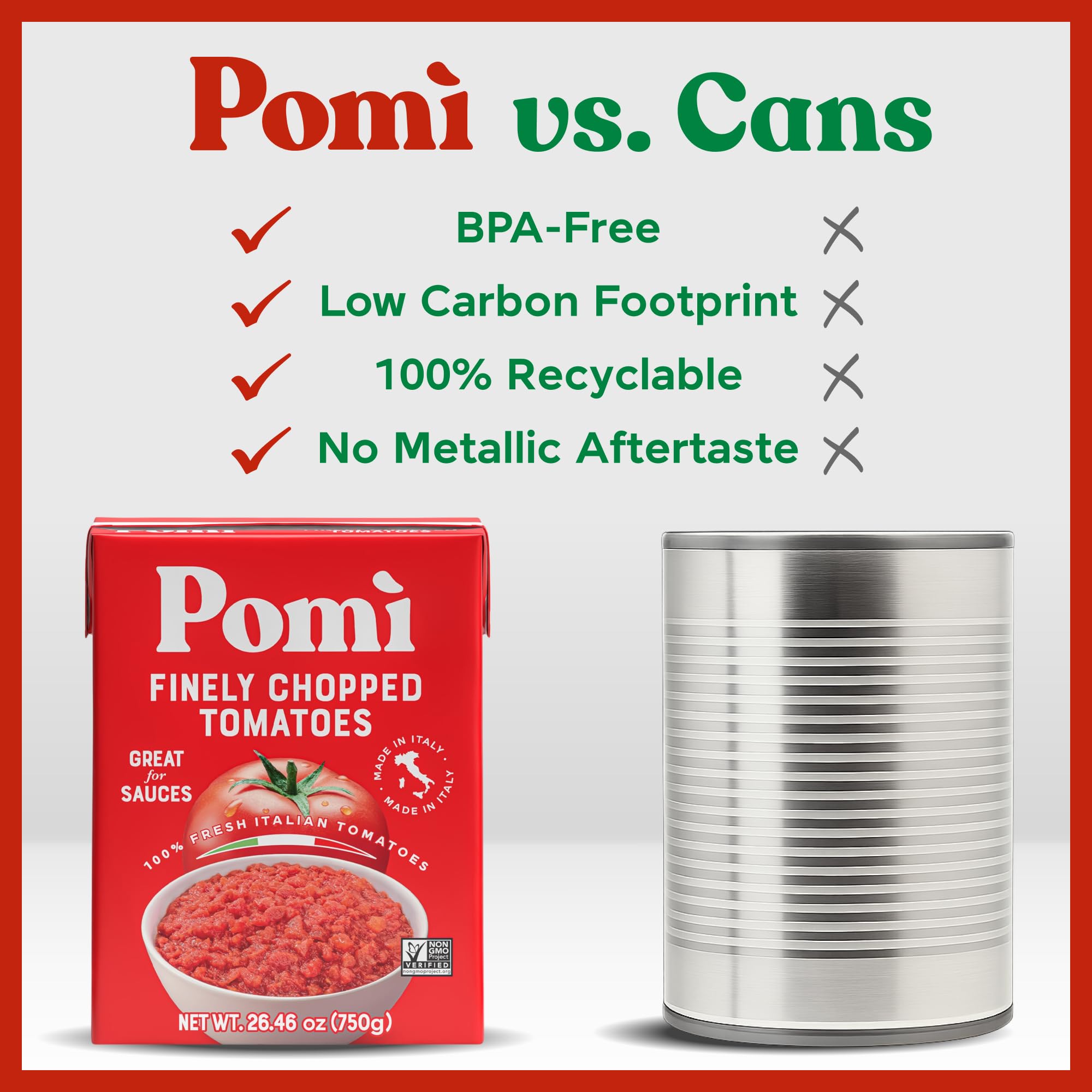 Pomì Finely Chopped Italian Tomatoes 26.46oz (Pack of 12) - 100% Fresh Flavor in BPA-Free Carton - Perfect for Sauces, Pasta, Pizza & More, Non-GMO, Gluten-Free, Clean Eating Canned Alternative