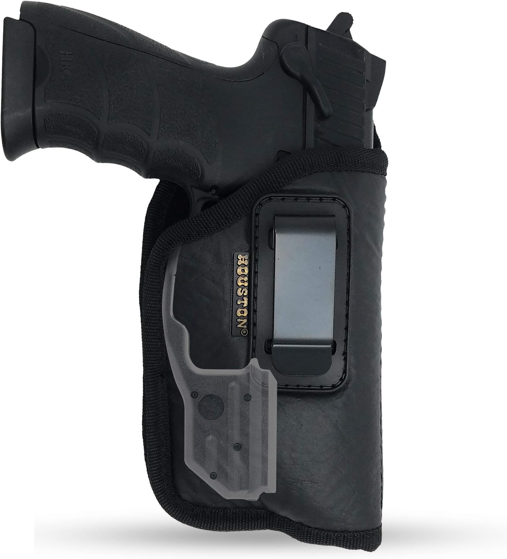 Houston Gun Holsters IWB Gun Holster – ECO Leather Concealed Carry Holster with Suede Interior – Fits Full Size Pistols Laser incl Glk 17 22 31 H&K USP P2000 XD XDM Ruger 9 40 45 95 S&W M&P