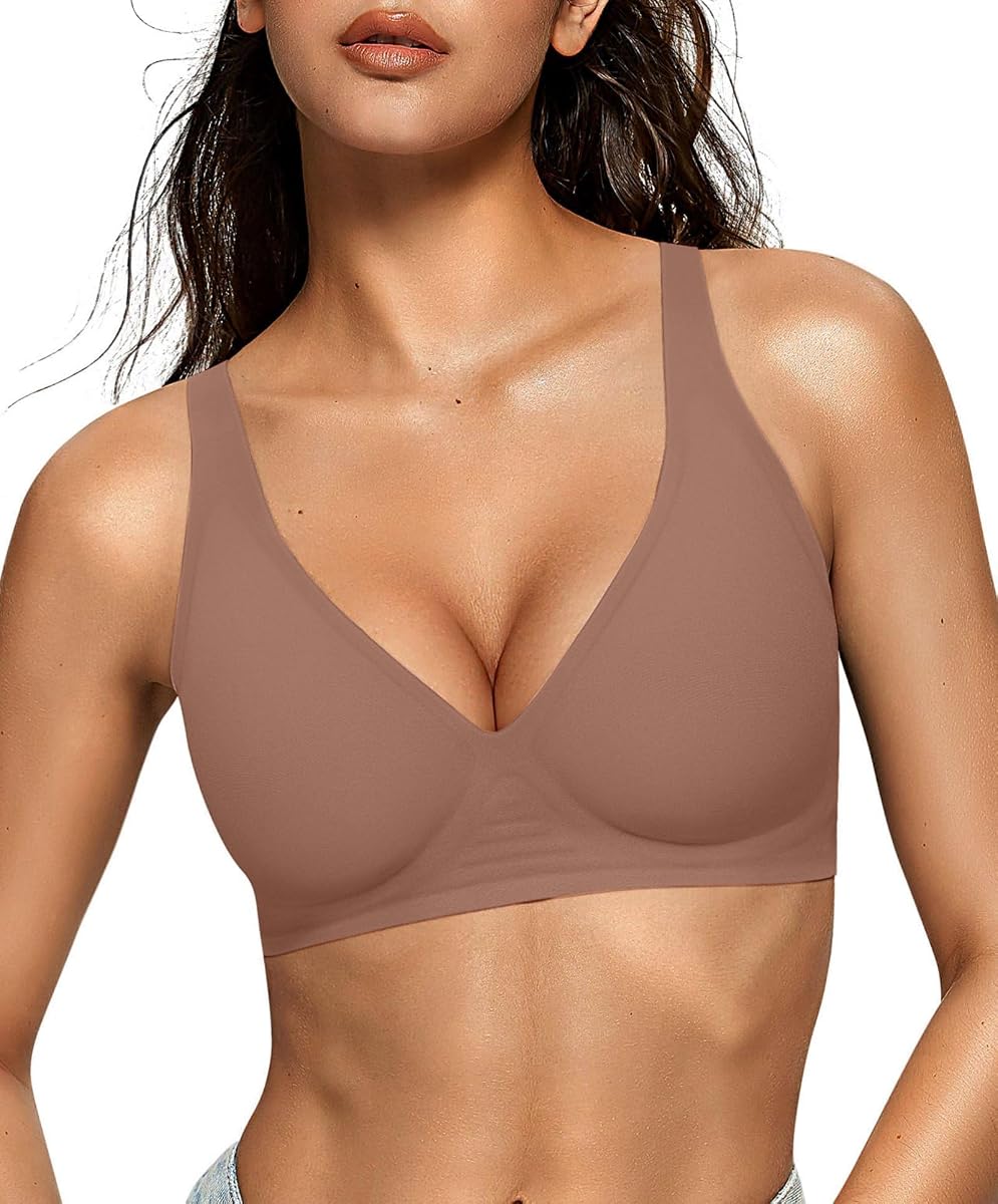 Womens Jelly Bras Wireless Deep V Bralette Comfy Push Up Tshirt Bras