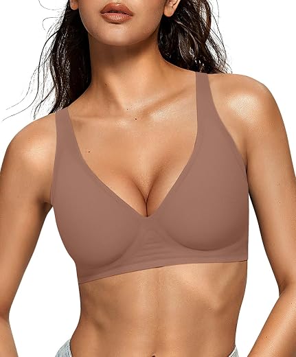 OEAK Womens Jelly Bras Wireless Deep V Bralette Comfy Push Up Tshirt Bras