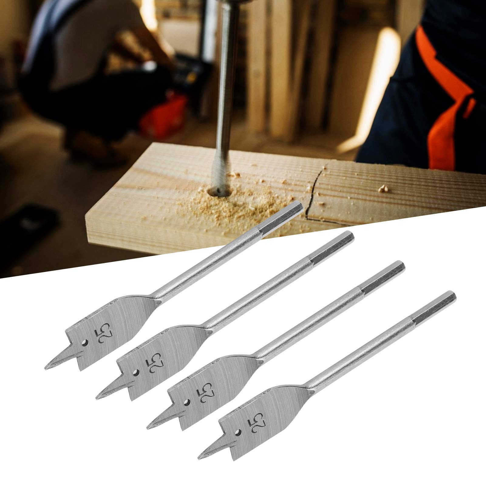 4 szt. Zestaw wierteł łopatkowych, 12mm płaskie wiertło do drewna, wiosło ze stali wysokowęglowej płaskie bity otwieracz do otworów w drewnie DIY narzędzia do wiercenia (25mm)