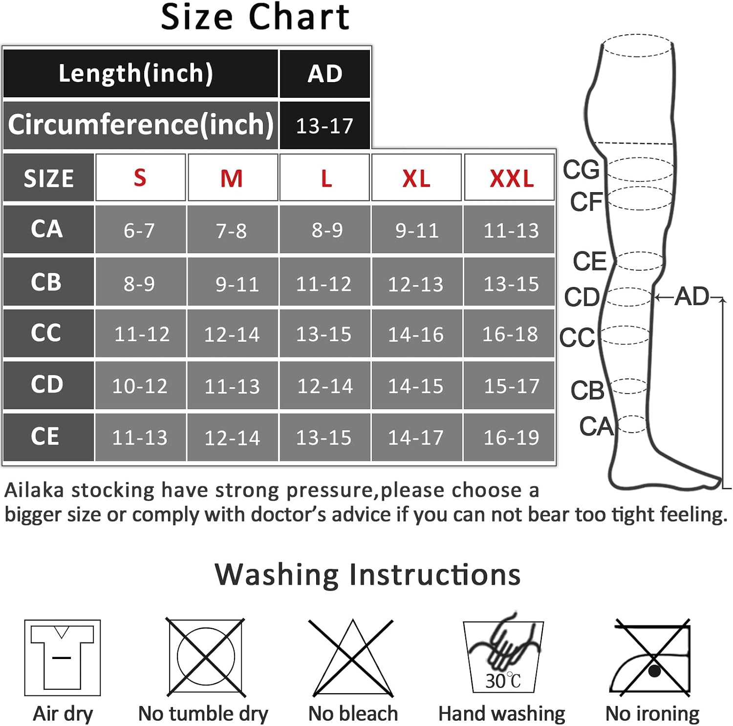 Ailaka 1 Pair Compression Calf Sleeves for Women & Men, 20-30 mmHg Graduated Support Footless Compression Socks for Varicose Veins, Shin Splints, Edema, Recovery, Maternity, Running, Travel