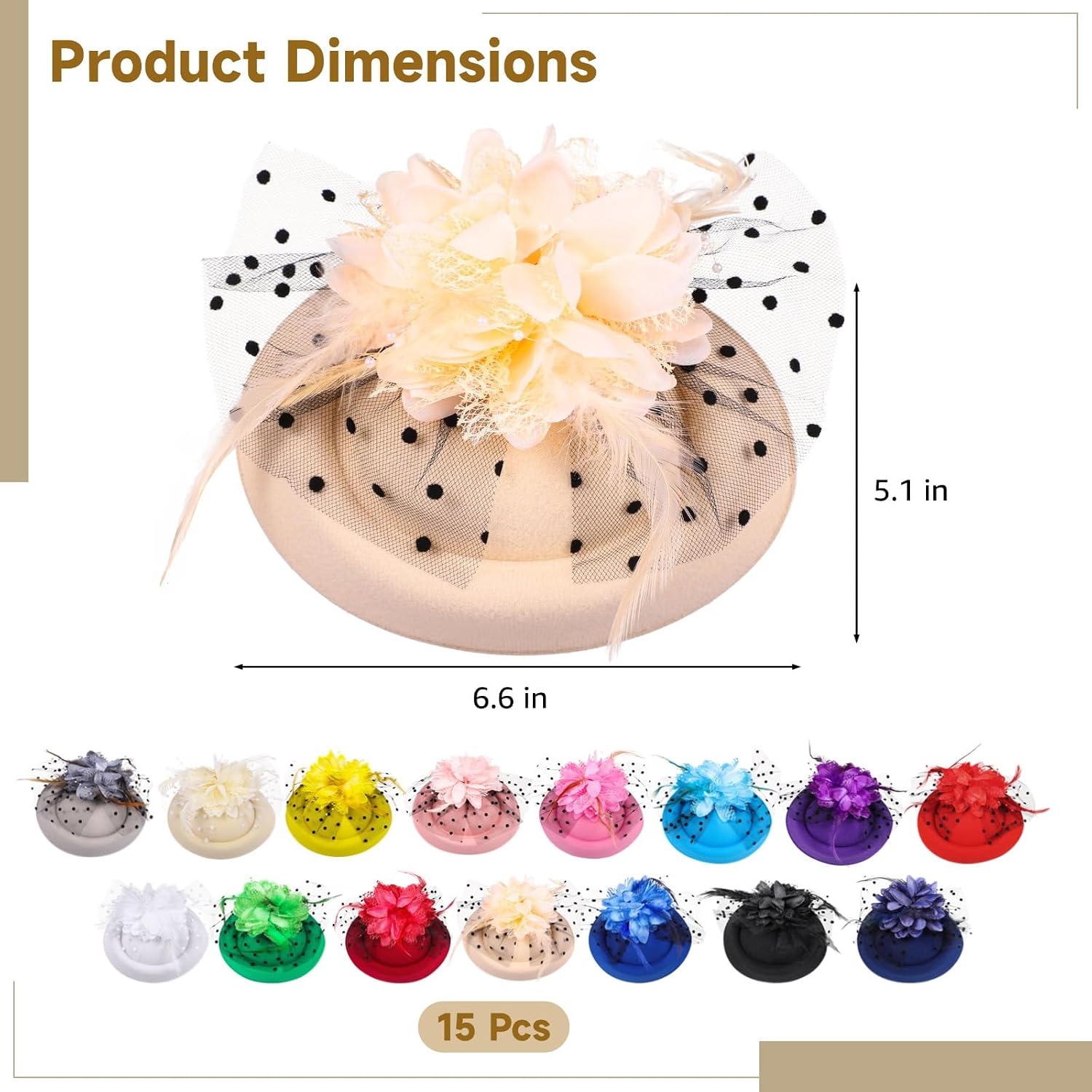Homaisson 15 Pcs Tea Party Hats, Vintage Fascinators Hats for Women, Flower Feather Clip Headpieces, 20s Wool Felt Hats, Veil Cocktail Headwears with Double Clip, 15 Colors